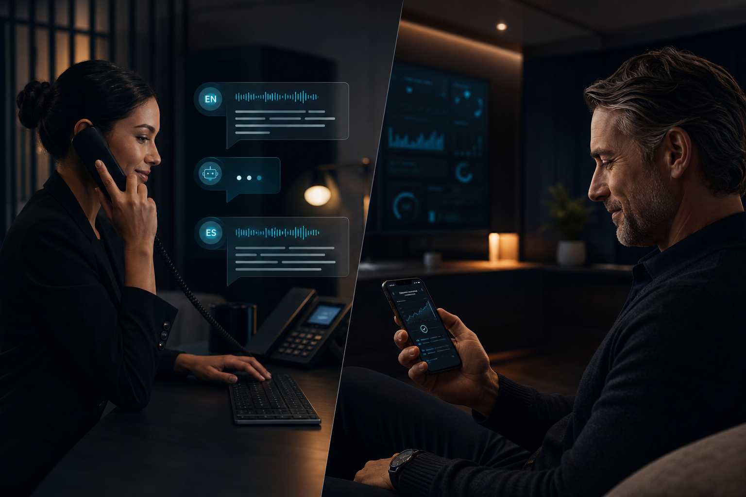 Bilingual front-office handoff with owner pulse on phone